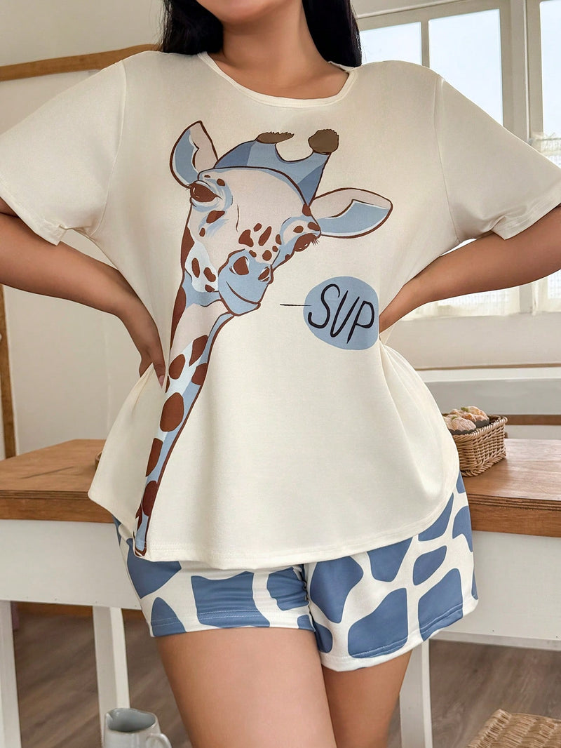 Pijama Feminino com estampa de girafa - Nehir. Plus Size