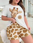 Pijama Feminino com estampa de girafa - Nehir. Plus Size