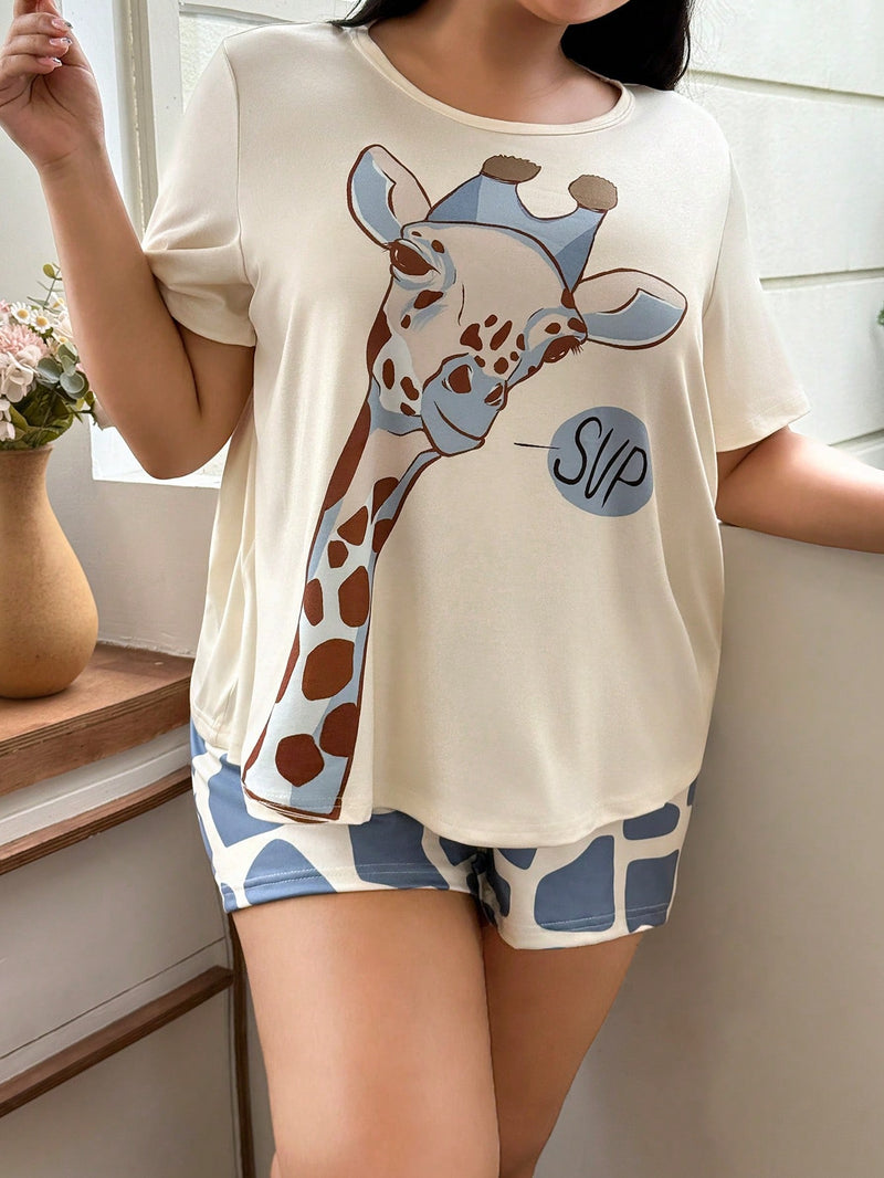 Pijama Feminino com estampa de girafa - Nehir. Plus Size