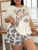 Pijama Feminino com estampa de girafa - Nehir. Plus Size