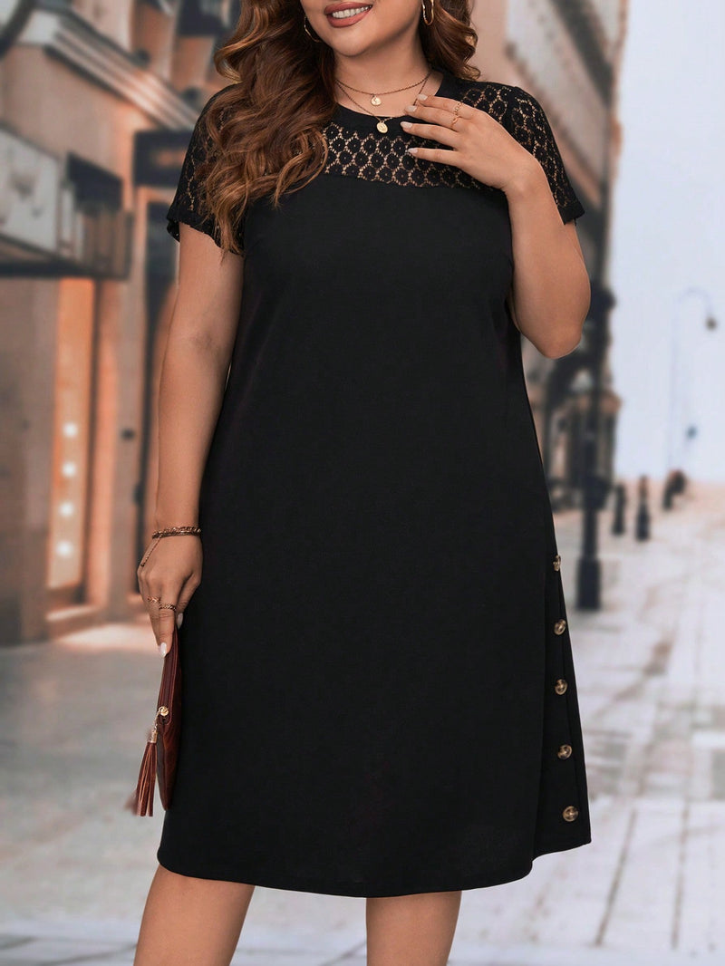 Vestido Feminino Manga Curta Mariana Plus Size Preto / Gg E377