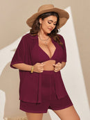 Conjunto de 2 Peças Feminino de Praia com Modelagem Solta e Shorts de Cobertura - Dália. Plus Size