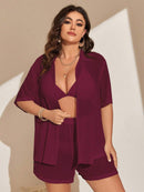 Conjunto de 2 Peças Feminino de Praia com Modelagem Solta e Shorts de Cobertura - Dália. Plus Size