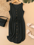 Vestido Feminino com Bolsos Frontal e Cintura Ajustável - Jady. Plus Size.