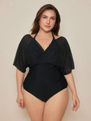 Maiô feminino com mangas transparentes caídas Petra. Plus Size