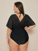 Maiô feminino com mangas transparentes caídas Petra. Plus Size