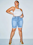 Shorts Feminino de cintura alta bainha enrolada - Federica. Plus Size