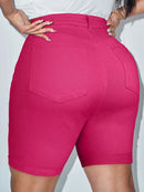 Shorts Feminino de cintura alta bainha enrolada - Federica. Plus Size