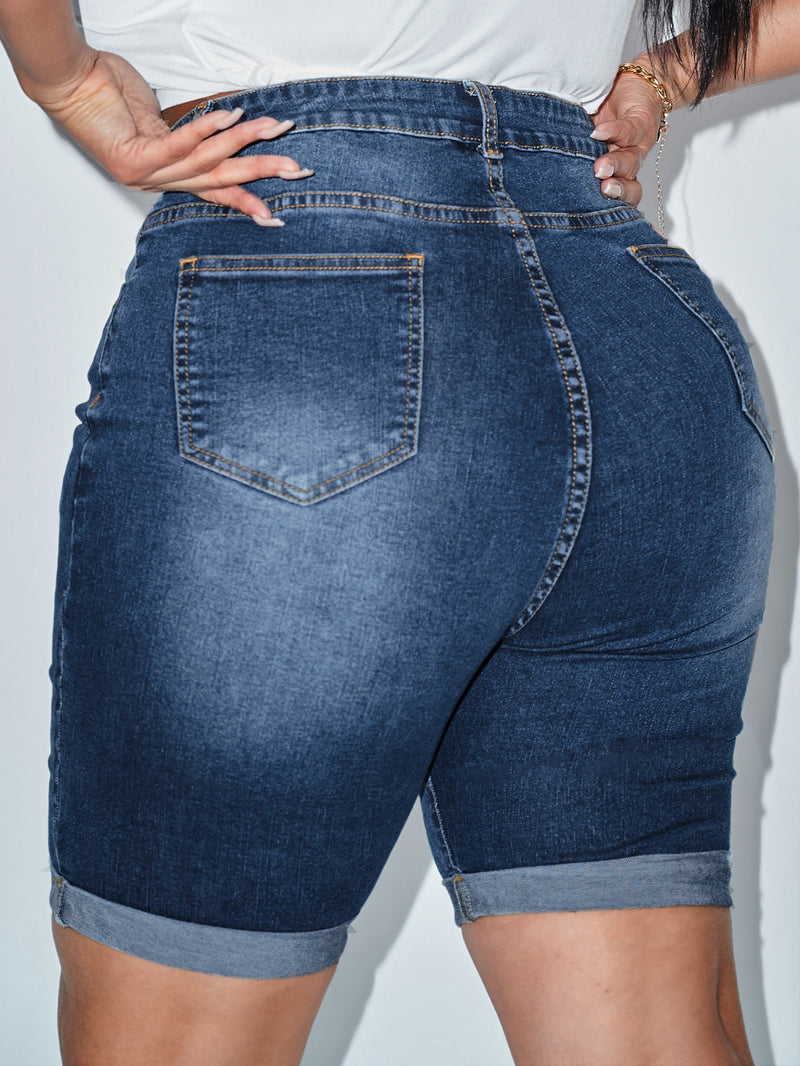 Shorts Feminino de cintura alta bainha enrolada - Federica. Plus Size