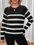 Suéter Feminino Listrado Manga De Raglan - Kiara. Plus Size