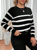 Suéter Feminino Listrado Manga De Raglan - Kiara. Plus Size