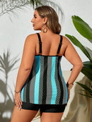 Tankini Feminino com Estampa de Bolinhas e Listras . Plus Size