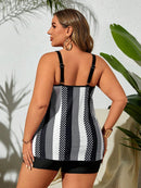 Tankini Feminino com Estampa de Bolinhas e Listras . Plus Size