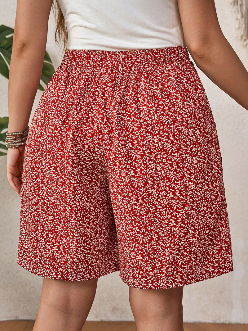 Short feminino estampado com falsos botões Alicia. Plus Size