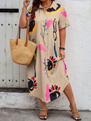 Vestido feminino tipo chamise estampado e longo Tania. Plus Size