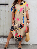 Vestido feminino tipo chamise estampado e longo Tania. Plus Size