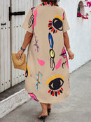 Vestido feminino tipo chamise estampado e longo Tania. Plus Size