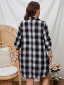 Vestido-Camisa Feminino Solto Reto com Mangas Dobráveis - Cecília. Plus Size