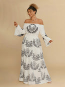 Vestido Feminino Estampa Floral e Ombros de Fora Paola. Plus Size