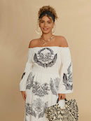 Vestido Feminino Estampa Floral e Ombros de Fora Paola. Plus Size