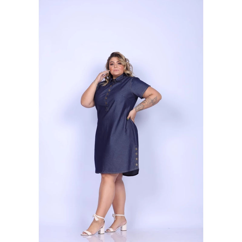 Vestido Feminino Jeans Com Botões Frontais - Jenny. Plus Size