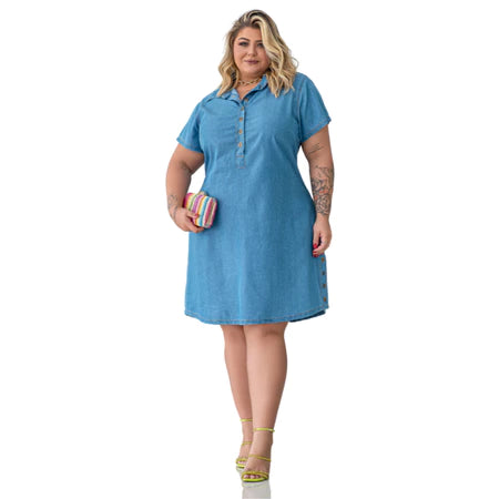 Vestido Feminino Jeans Com Botões Frontais - Jenny. Plus Size