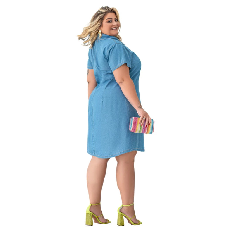 Vestido Feminino Jeans Com Botões Frontais - Jenny. Plus Size