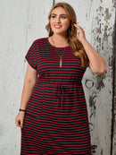 Vestido Feminino Listrado com Cintura Ajustável - Larissa. Plus Size