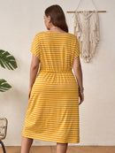 Vestido Feminino Listrado com Cintura Ajustável - Larissa. Plus Size