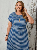 Vestido Feminino Listrado com Cintura Ajustável - Larissa. Plus Size