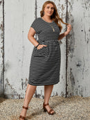 Vestido Feminino Listrado com Cintura Ajustável - Larissa. Plus Size