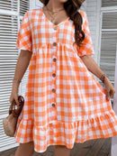 Vestido Feminino com Estampa Xadrez e Botões Frontais - Ruby. Plus Size