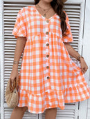 Vestido Feminino com Estampa Xadrez e Botões Frontais - Ruby. Plus Size