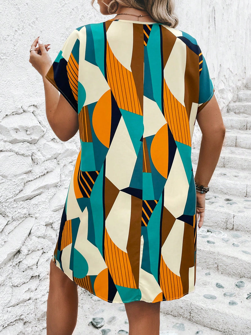 Vestido Feminino Estampa Geométrica Paula. Até G8 Plus Size