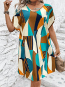 Vestido Feminino Estampa Geométrica Paula. Até G8 Plus Size