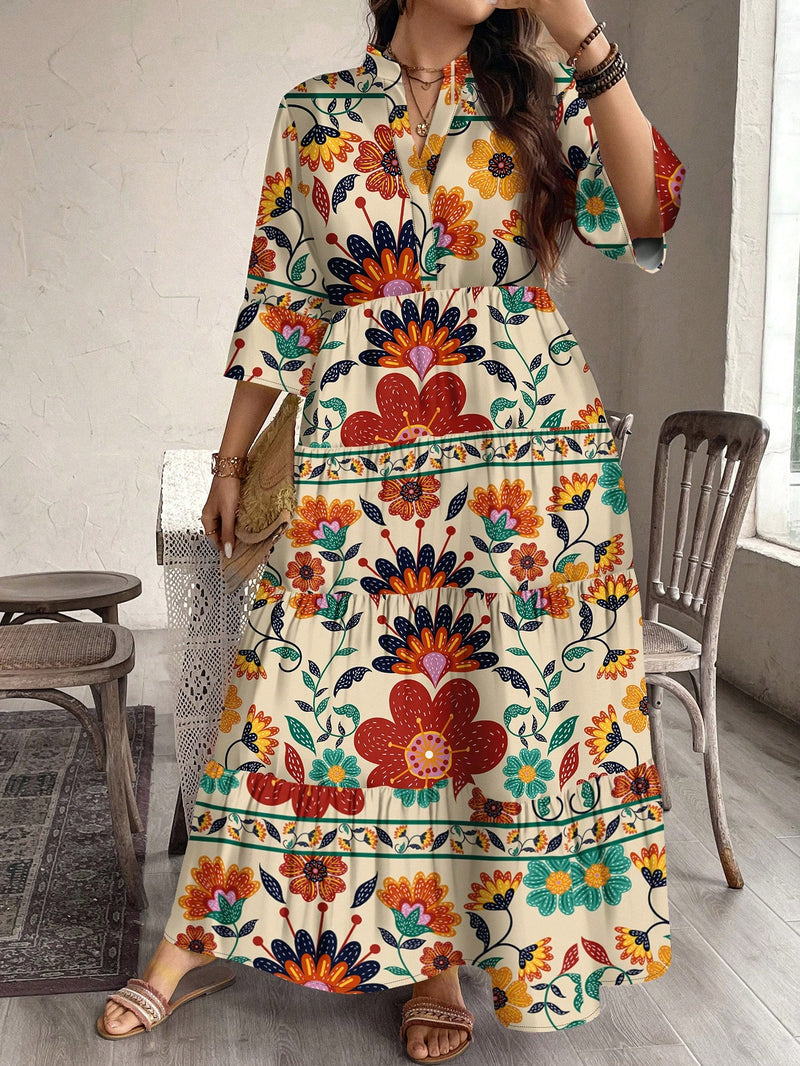 Vestido Feminino Longo de Manga Média - Mayra. Plus Size