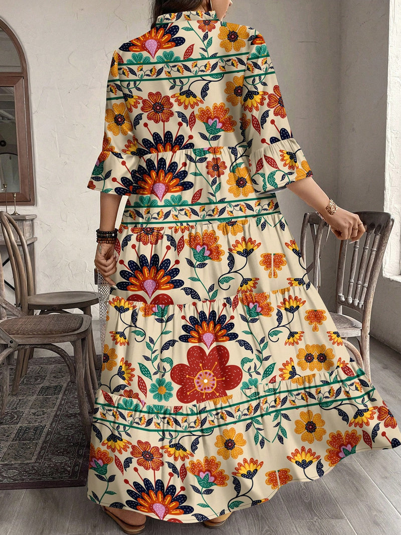 Vestido Feminino Longo de Manga Média - Mayra. Plus Size