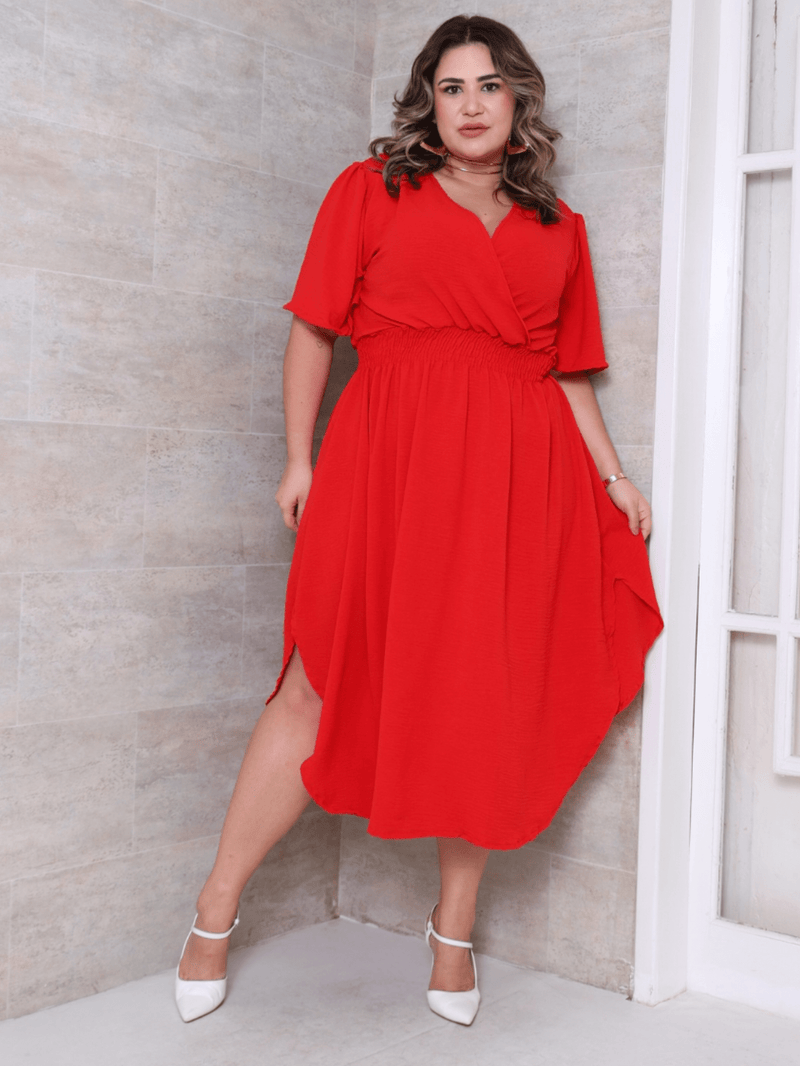 Vestido Feminino Manga Curta Duna Casual - Mirna. Plus Size