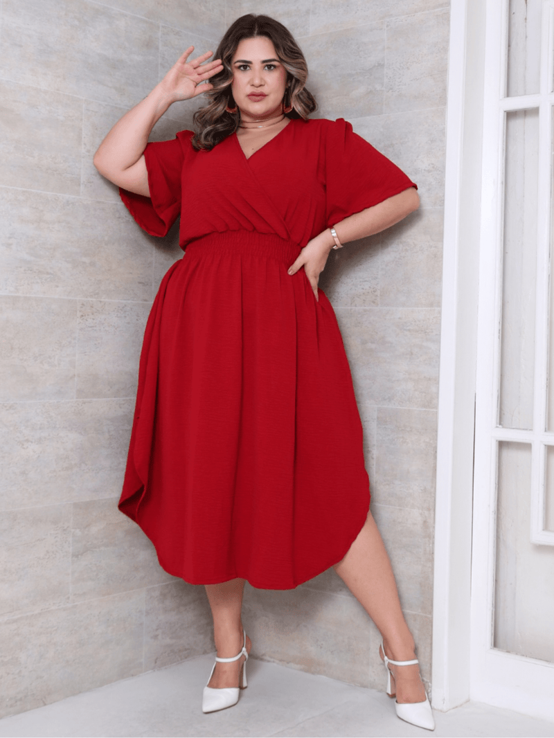 Vestido Feminino Manga Curta Duna Casual - Mirna. Plus Size