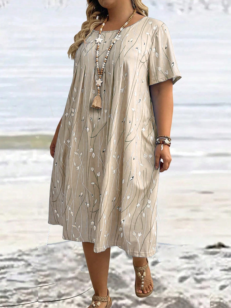 Vestido Feminino ajuste solto e bolsos - Marly. Plus Size