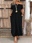 Vestido Feminino casual de Manga Curta Ombros de Fora Cleide. Plus Size