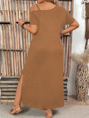 Vestido Feminino casual de Manga Curta Ombros de Fora Cleide. Plus Size