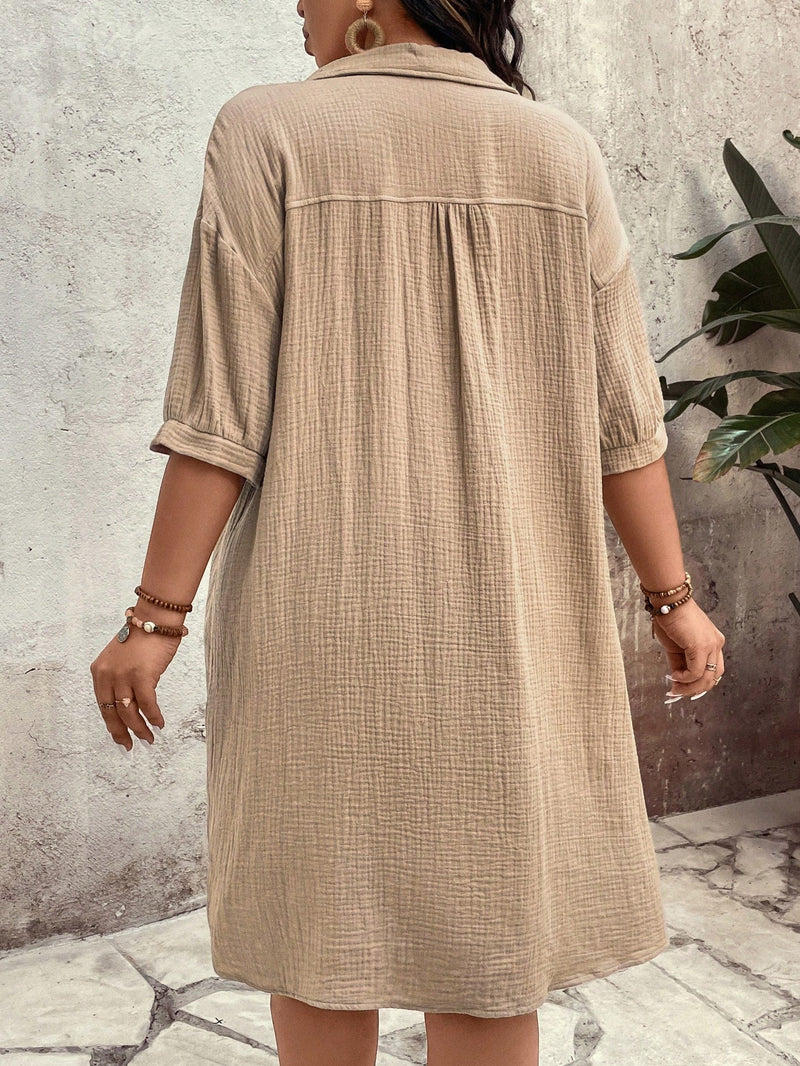 Vestido Feminino com Bolsos Frontais e Botões - Melina. Plus Size