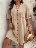 Vestido Feminino com Bolsos Frontais e Botões - Melina. Plus Size