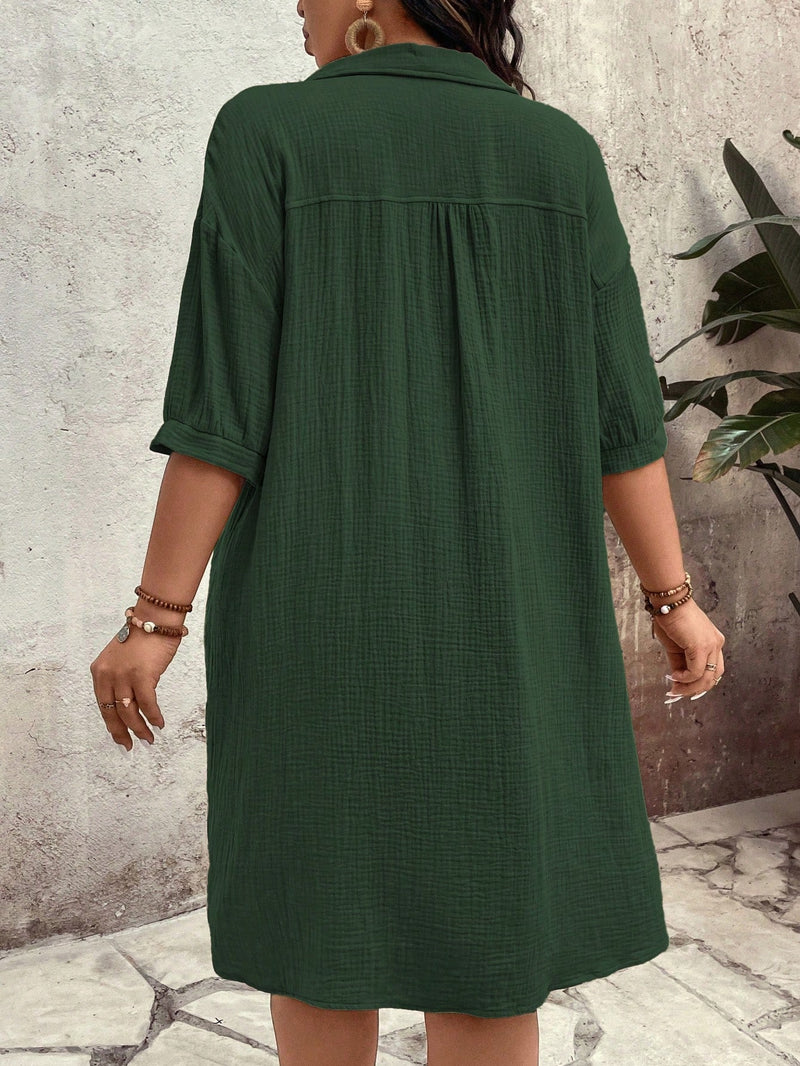 Vestido Feminino com Bolsos Frontais e Botões - Melina. Plus Size