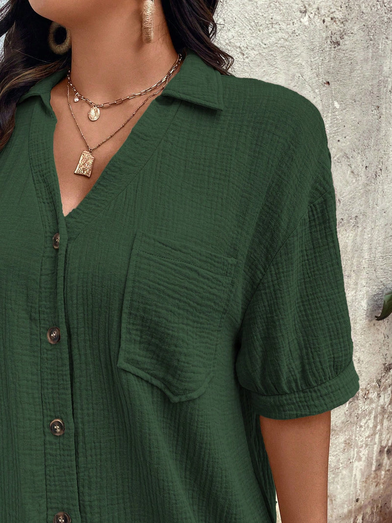 Vestido Feminino com Bolsos Frontais e Botões - Melina. Plus Size