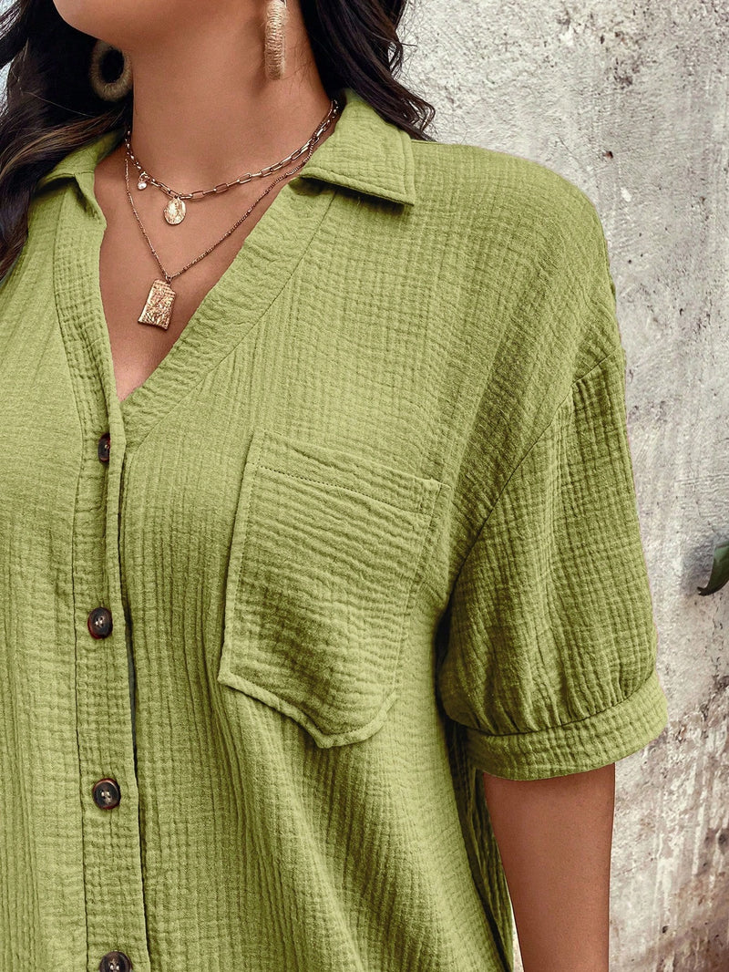 Vestido Feminino com Bolsos Frontais e Botões - Melina. Plus Size