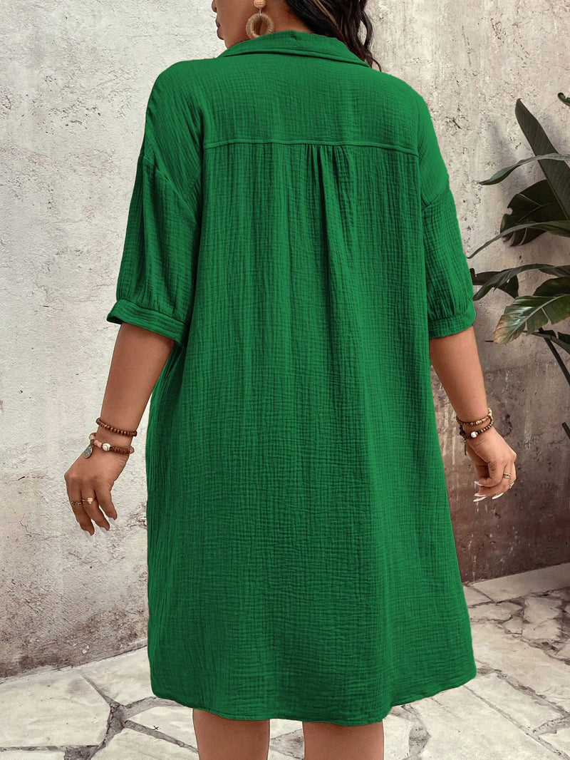 Vestido Feminino com Bolsos Frontais e Botões - Melina. Plus Size