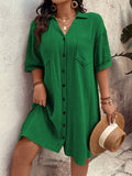 Vestido Feminino com Bolsos Frontais e Botões - Melina. Plus Size