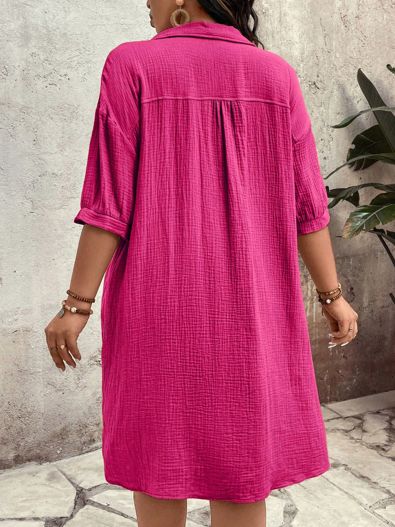 Vestido Feminino com Bolsos Frontais e Botões - Melina. Plus Size